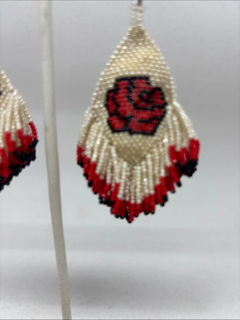Beautiful Beaded Rose Fringe Earrings